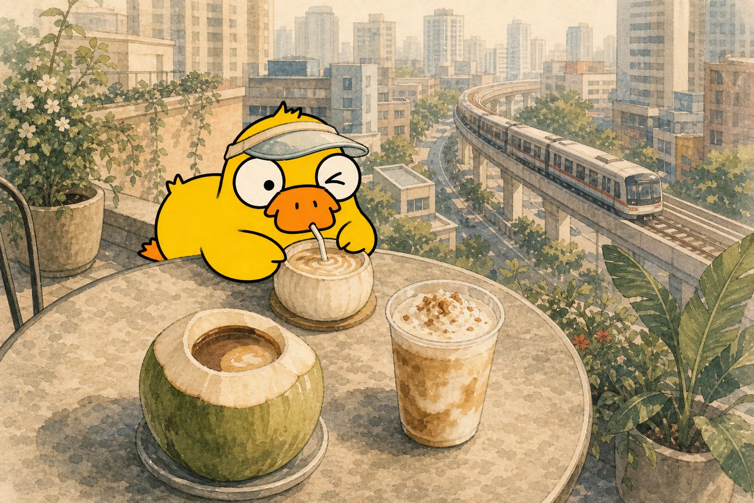 Tatia samples three urban takes on coconut coffee on a rooftop