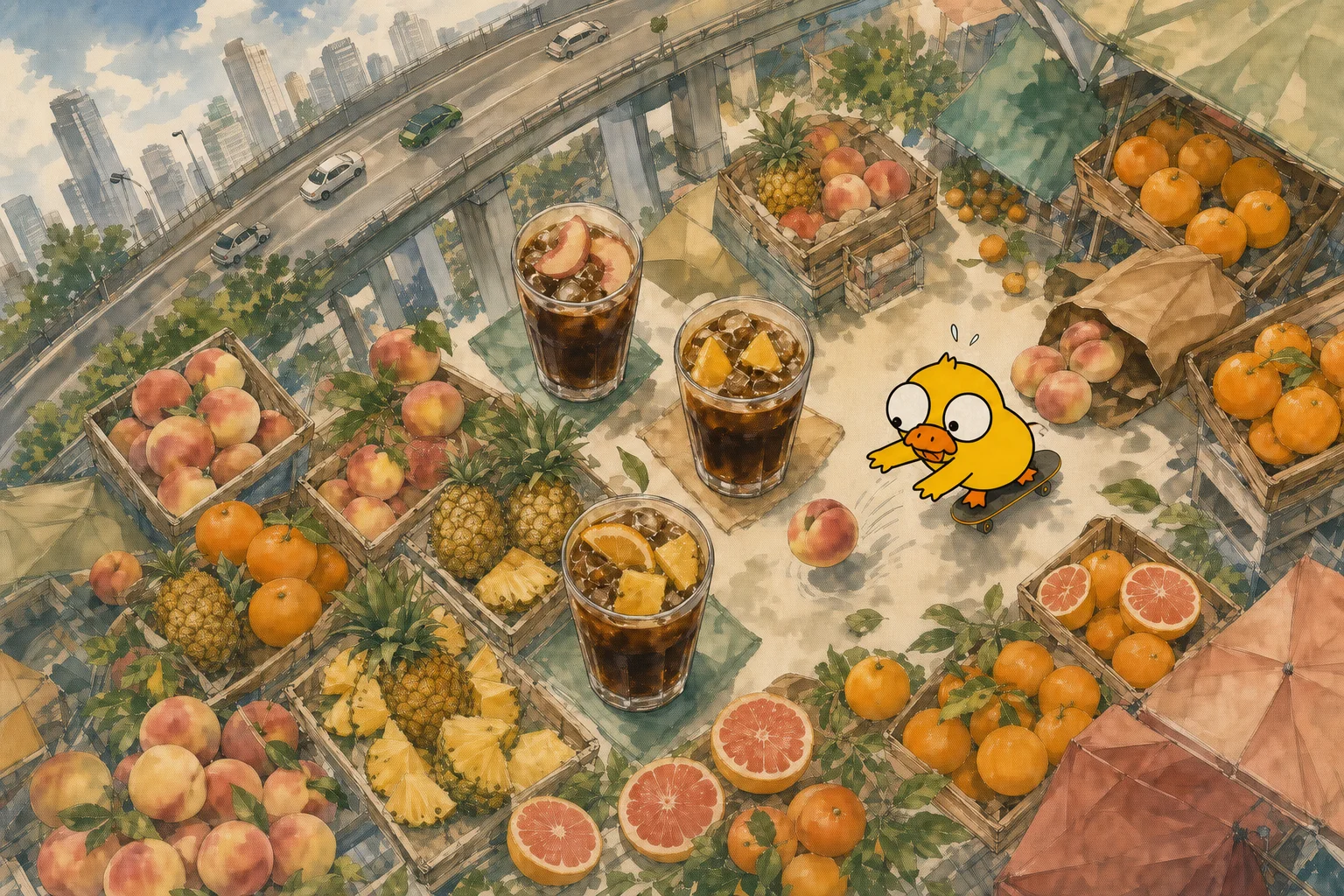 Tatia explores fruit Americanos in a modern city market