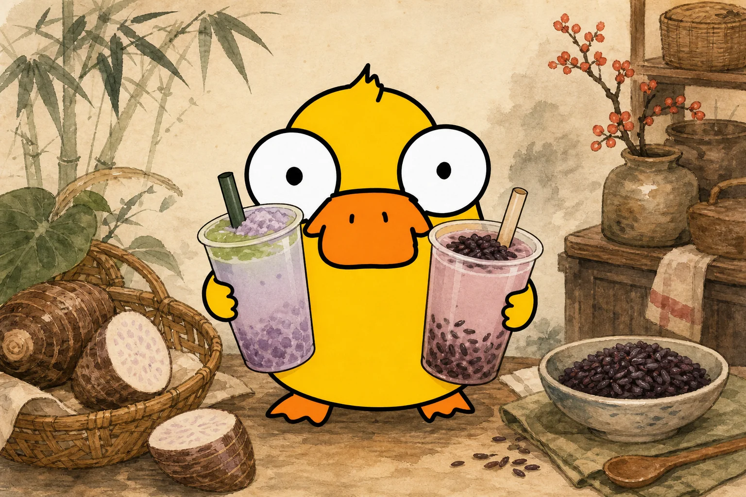 Fresh taro and purple sticky rice