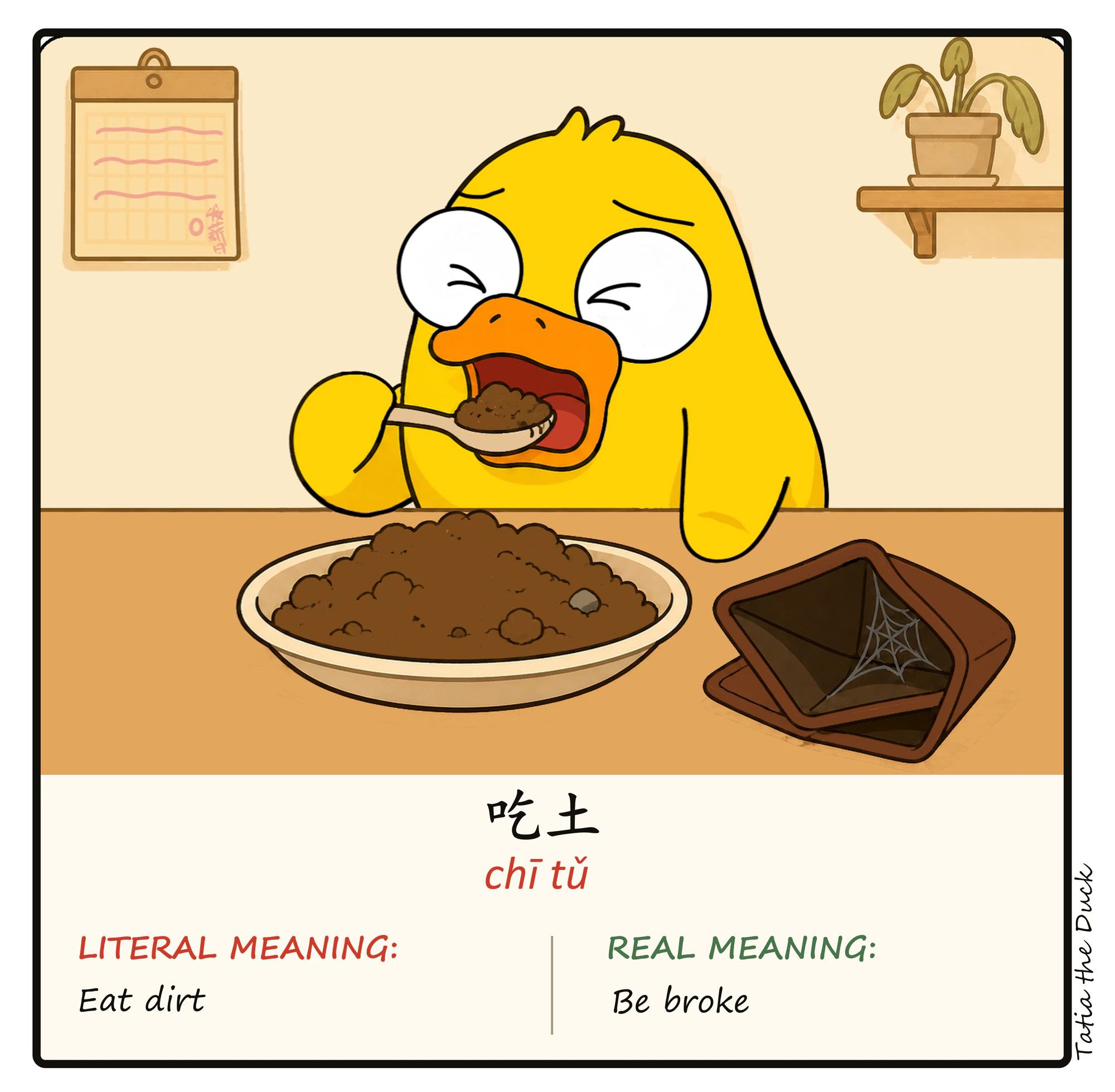 Tatia illustrates the meaning of 吃土