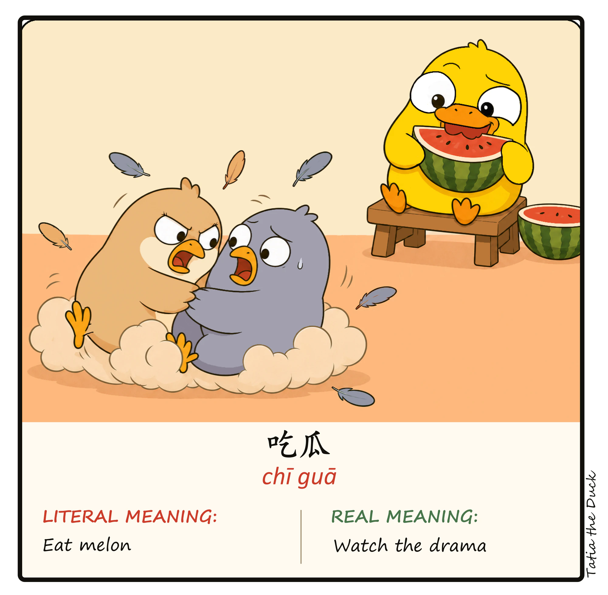 Tatia illustrates the meaning of 吃瓜