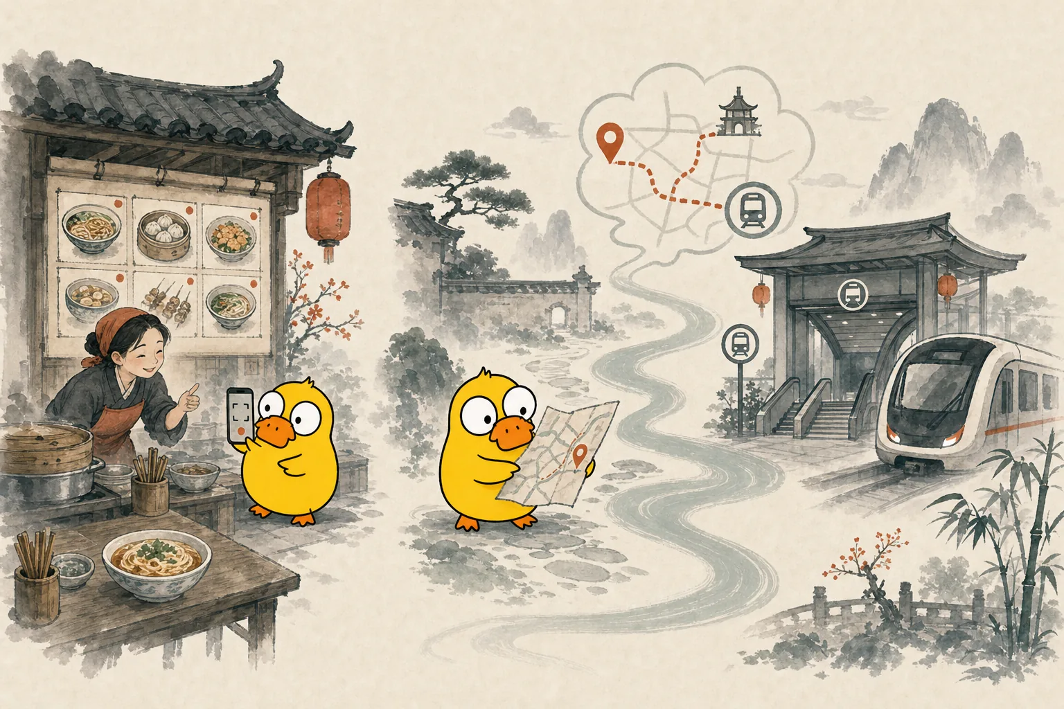 Tatia uses pictures to order food, checks a map and heads toward the metro
